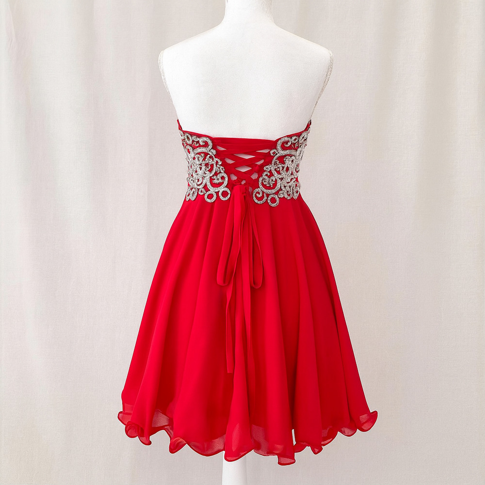 Fiesta Beaded Strapless Holiday Party Dress XS Chiffon Mini Corset Back Sparkle - Picture 2 of 10